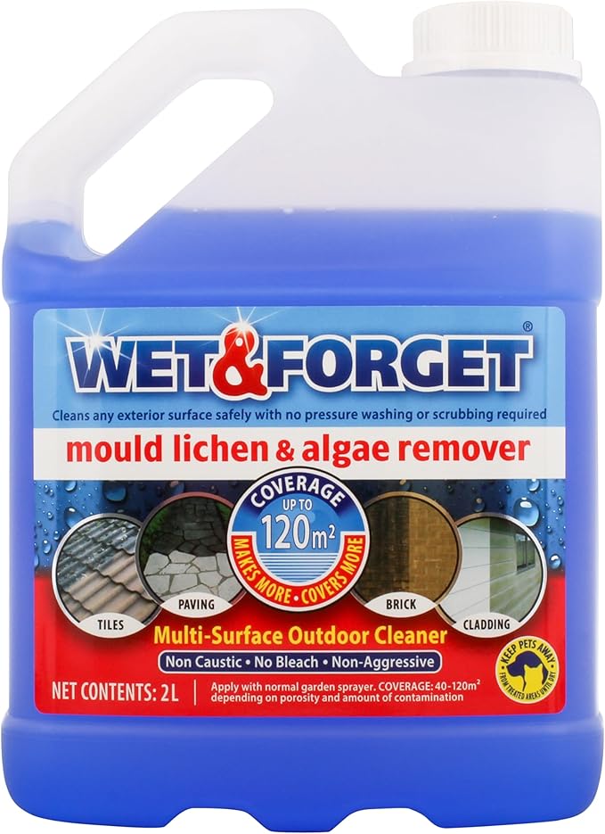 Wet & Forget 2L mould, lichen, and algae remover for outdoor surfaces, safe cleaning without harsh methods – Keans