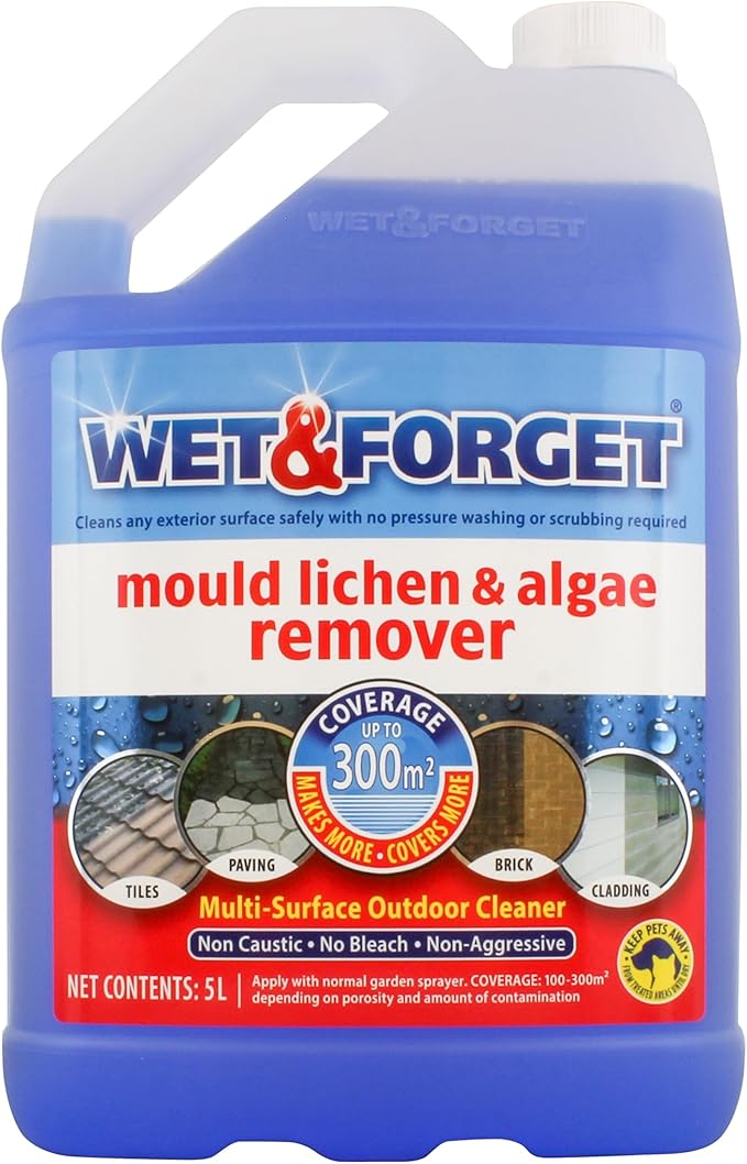 Wet & Forget 5L mould, lichen & algae remover, non-bleach formula for outdoor surfaces, no scrubbing needed - Keans