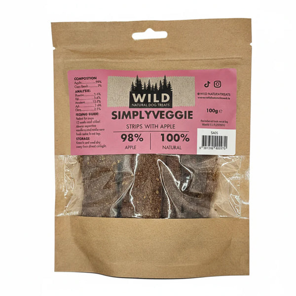 Wild Simply Dog Treat - Vegan Strips - Apple 100g Keans Claremorris