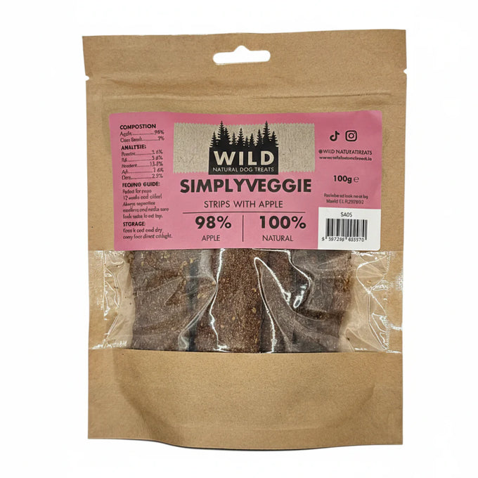 Wild Simply Dog Treat - Vegan Strips - Apple 100g Keans Claremorris
