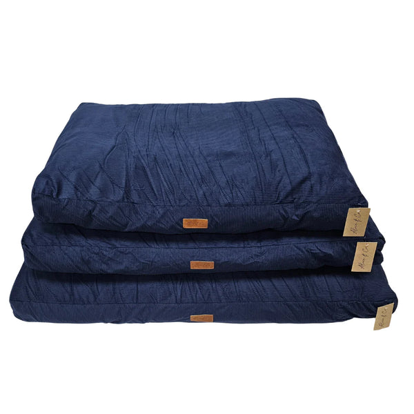 Willow Cord Navy dog cushion by Alice & Co, soft cord fabric, non-slip base, removable cover, cozy pet bed – Keans