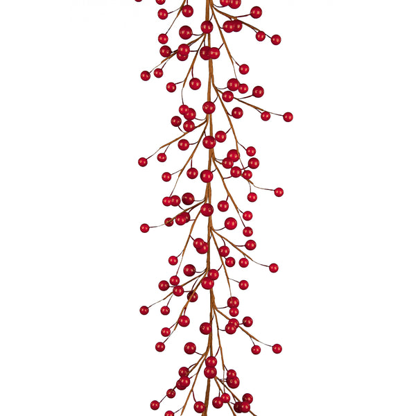 Classic Max Berry Garland with clusters of bright red berries on brown stems, 150cm long, festive decor.