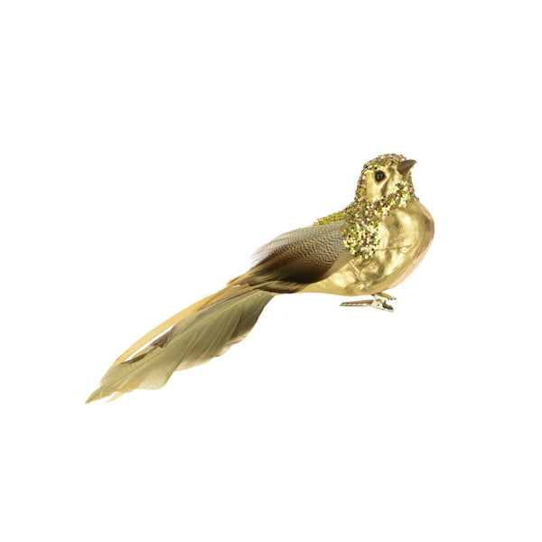 Gold Metallic Bird with Clip 21cm decorative ornament – Keans Claremorris