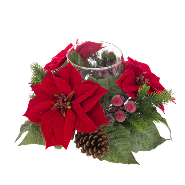 Deluxe Poinsettia Candle Holder – 46cm (Red & Green)