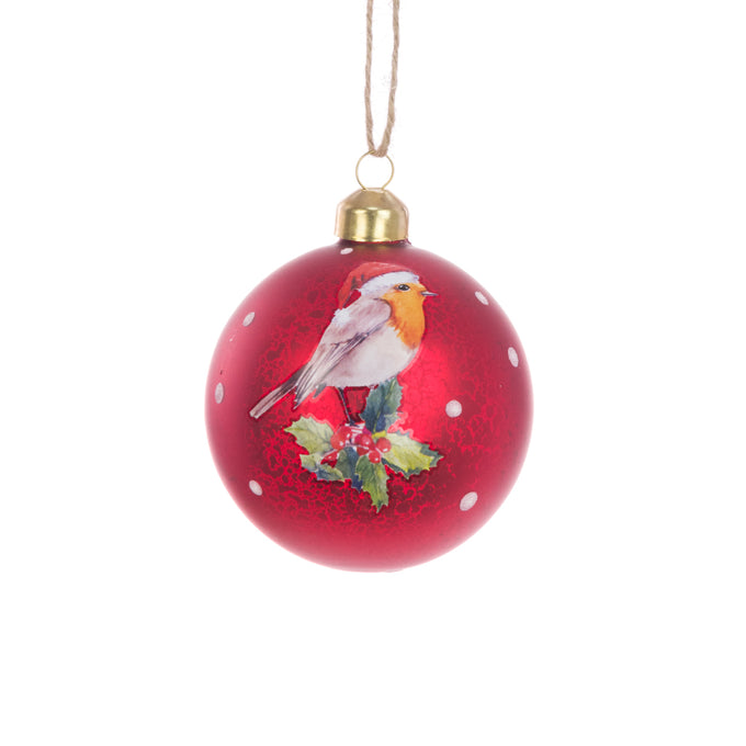 Glass Robin Bauble 8cm hanging decoration, high-quality glass, festive tree ornament – Keans Claremorris