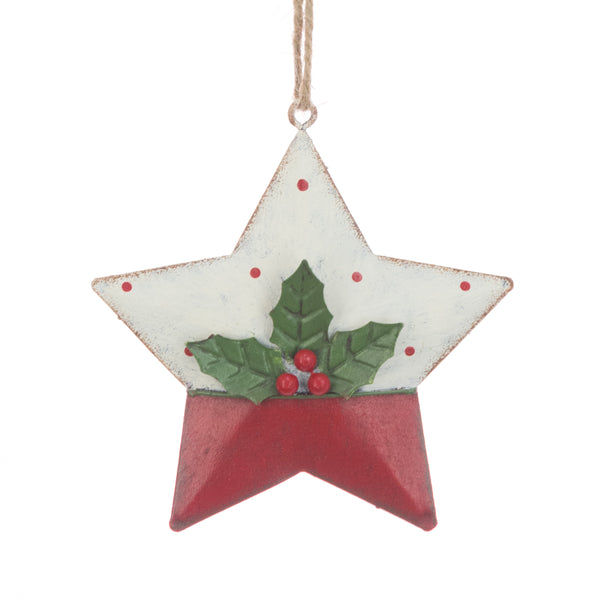 Metal Star Hanger with Holly and Berries, 10cm Christmas Decoration, Durable Metal, Rustic Holiday Style – Keans Claremorris