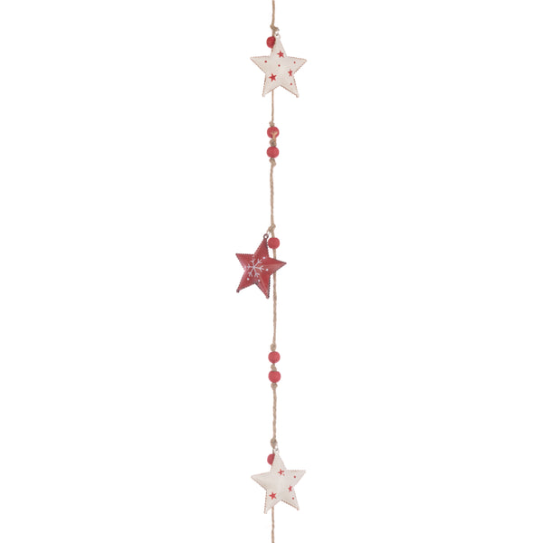 Red & White Metal Star Garland 106cm with Beads, Festive Decor for Mantels, Trees, and Tables – Keans Claremorris