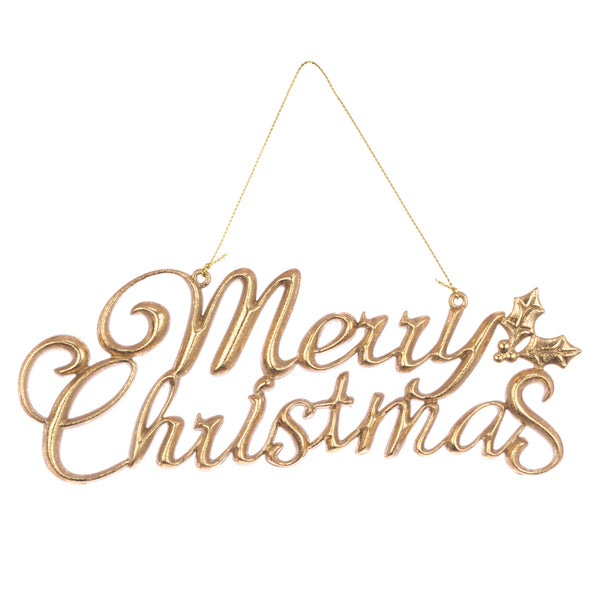 Gold 20cm Merry Christmas hanging decoration for holiday decor - Keans Claremorris
