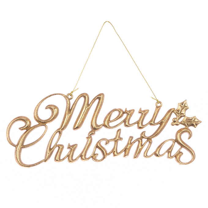 Gold 20cm Merry Christmas hanging decoration for holiday decor - Keans Claremorris