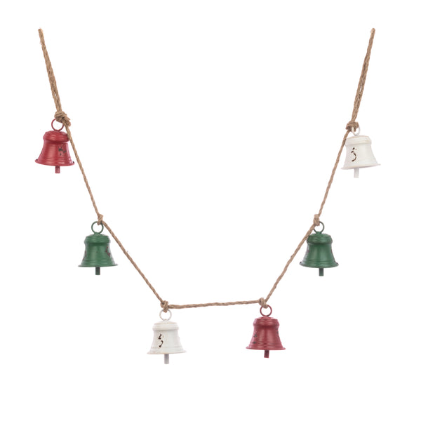 Metal Bell Garland – Red, Green & White 137cm