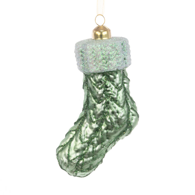 Pale green 15cm glass stocking decoration, elegant festive ornament for mantels and shelves – Keans Claremorris