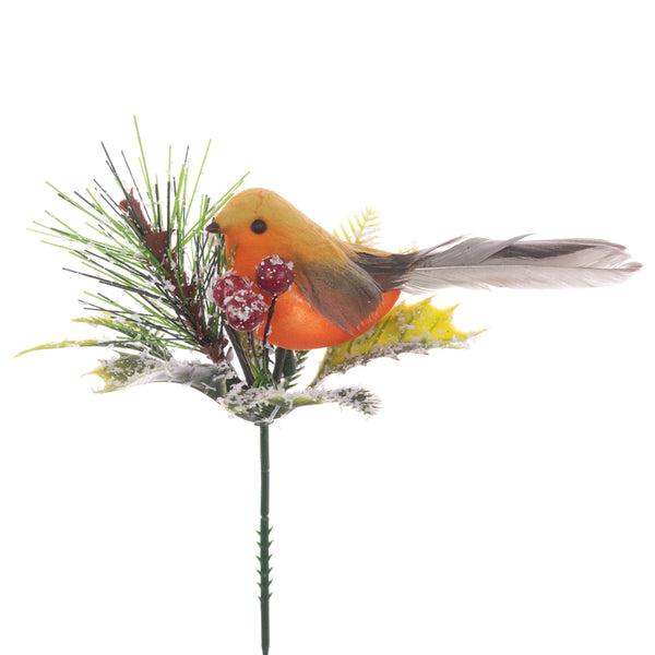 Realistic 20cm robin with red berries and greenery pick for Christmas decor – wreaths, garlands, trees | Keans Claremorris