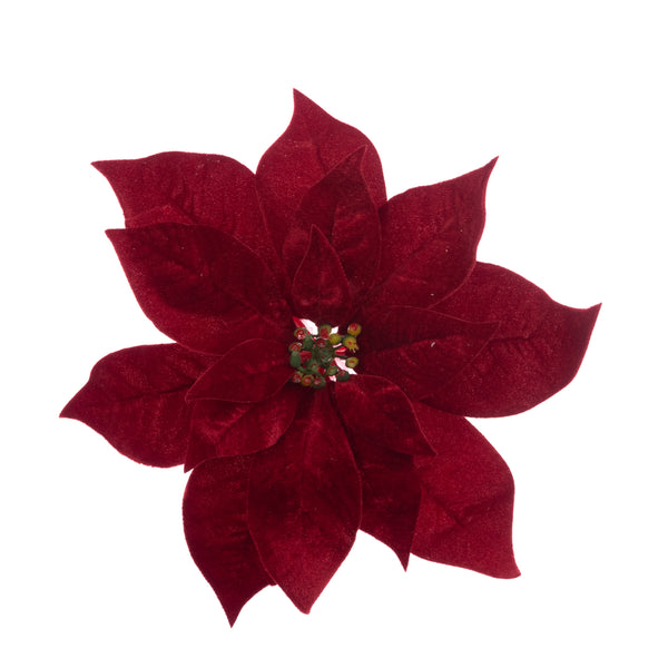 Velvet Poinsettia Clip in Deep Red, 27cm festive floral decoration – Keans Claremorris