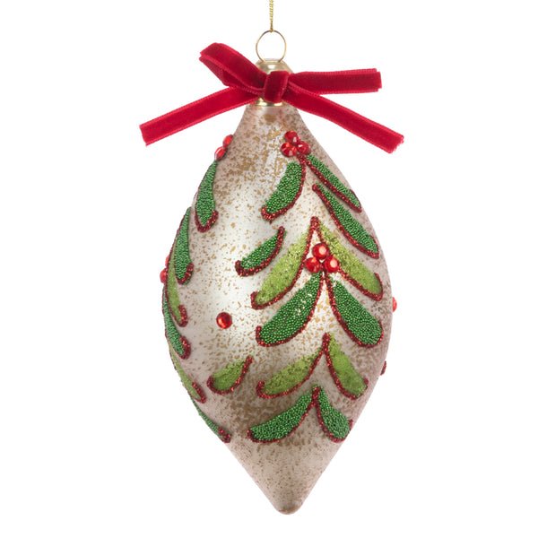 Glass Finial Gold with Velvet Bow Hanger 12cm