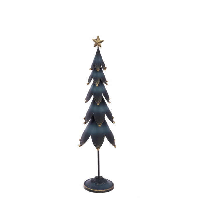 Metal Christmas Tree with Star – Dark Blue & Gold 40cm - Image 1