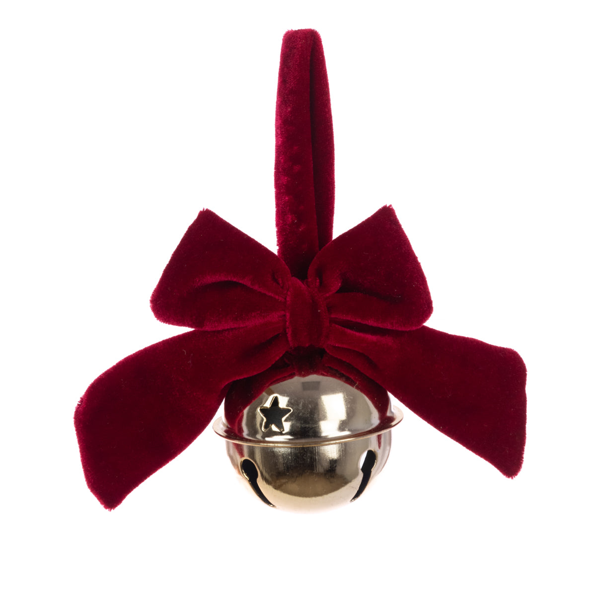 Gold Bell with Dark Red Velvet Bow – 6cm