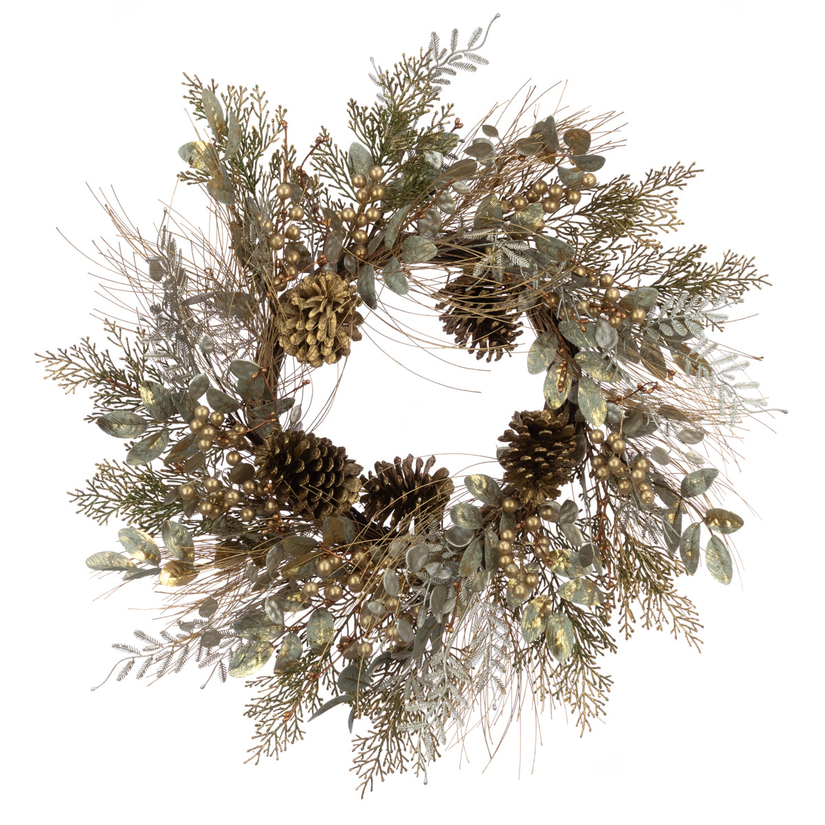 Clipsham Pine Wreath with Gold Berries & Pinecones 61cm - Image 1