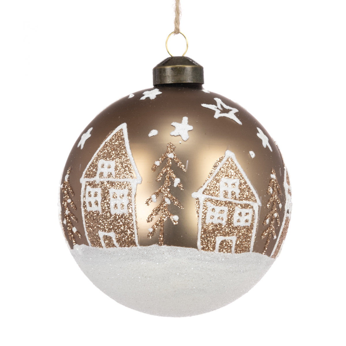 GLASS  Ashlyn Snow Scene Bauble 10cm - Image 1