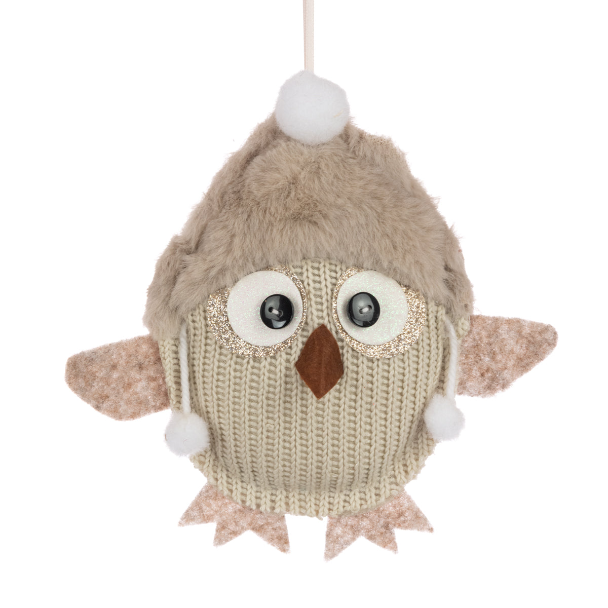 Knitted Owl Hanger – Cream 17cm - Image 1