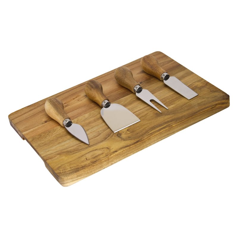 4 Piece Acacia Cheese Knife & Board Set - Image 1