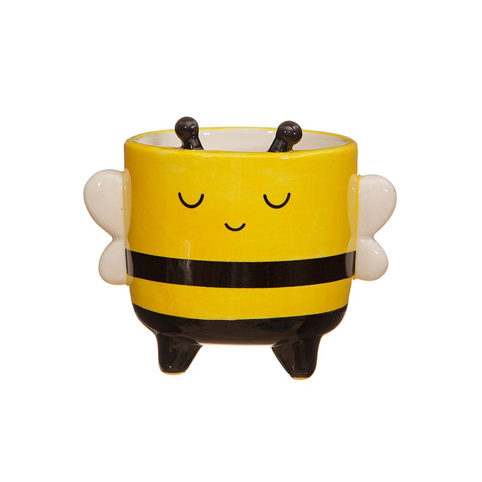 Mini ceramic bee planter on legs, yellow and black, for small plants or cacti, 7.5cm, from Keans Claremorris.