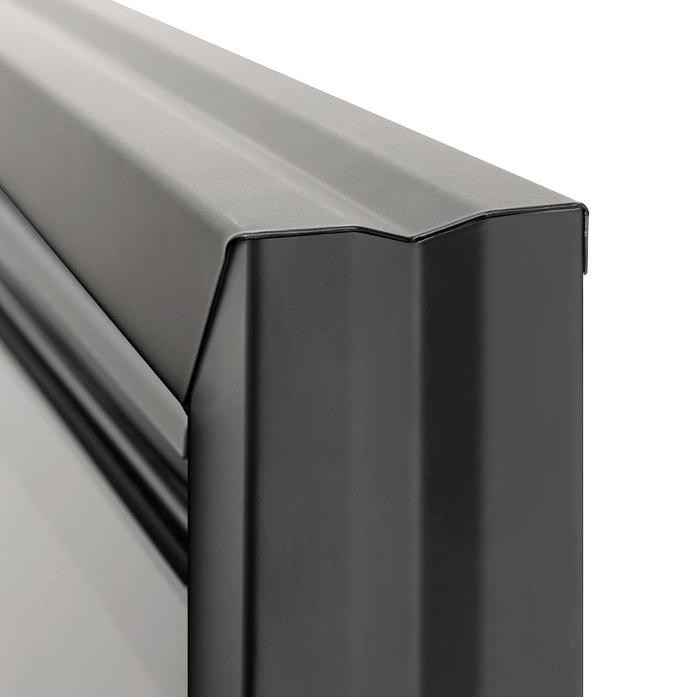 Close-up angled view of the black metal corner trim of the Dimplex Ignite & Evolve 50-In Electric Fireplace Trim Kit.