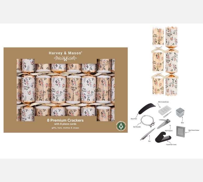Harvey & Mason Premium Gold Foliage Christmas Crackers 12.5'' – Box of 8 - Image 1