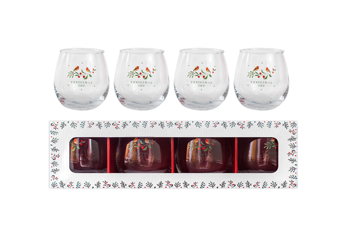 Red Robin Christmas Drinking Glasses – Set of 4 | 450ml - Image 1