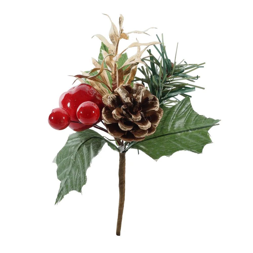 Red Apple / Berry & Pine Cone Pick - Red - Green - 21cm - Image 1