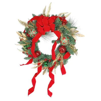 Luxury Festive Wreath Red & Green Baubles - 60cm - Image 1