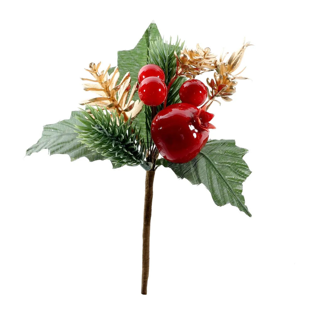 Assorted Red Berry with  Rosehip and Gold Pinecone Pick - 16cm - Image 1
