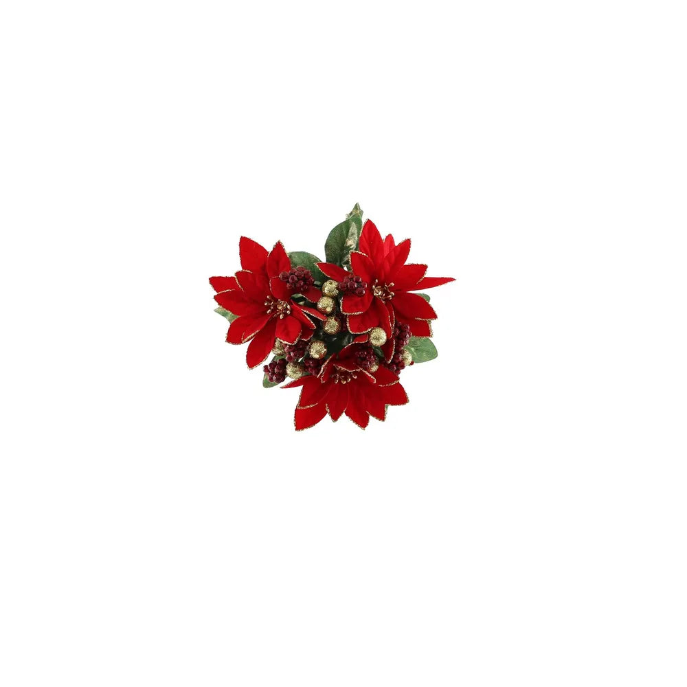 Red Poinsettia Candle Ring with Gold Berries – 12cm - Image 1