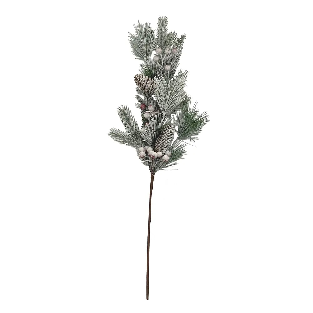 Snowy Spruce, Pine Cone and Frosted Red Berry Spray - 67cm - Image 1