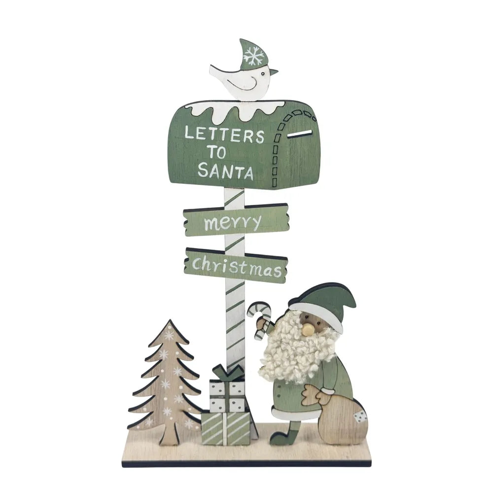 Wooden Letter to Santa Postbox on Wooden Base - H30cm - Image 1