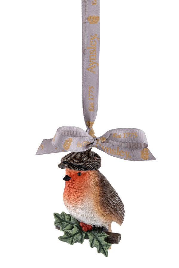 Christmas Flatcap Robin - Hanging Ornament