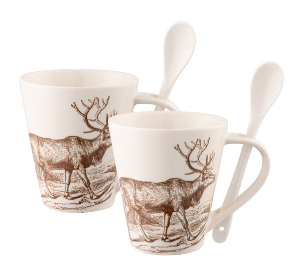 Aynsley Hot Chocolate Reindeer Set of 2 mugs and spoons, microwave and dishwasher safe, festive holiday drinkware – Keans