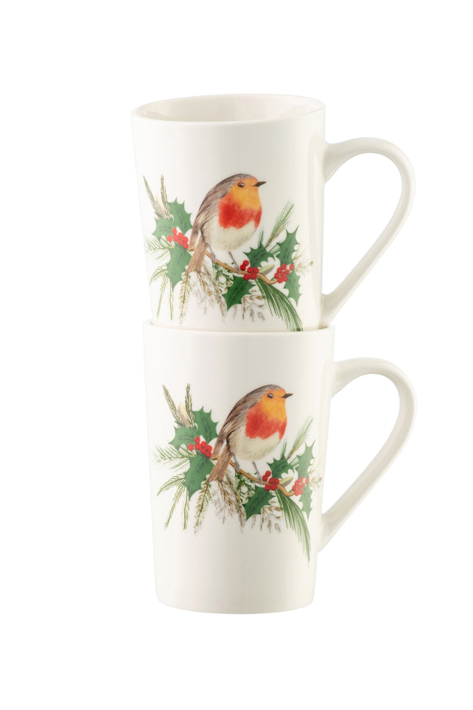 Aynsley Robin Latte Mugs Set of 2 with bird design, elegant ceramic cups – available at Keans Claremorris.