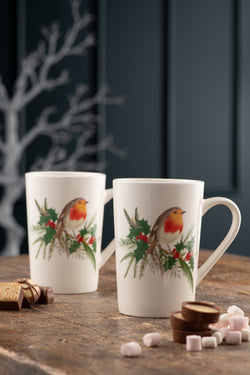 Aynsley Robin Latte Mugs Set of 2 with bird design, perfect for coffee lovers | Keans Claremorris