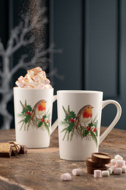Aynsley Robin Latte Mugs Set of 2 with bird design, perfect for coffee lovers – available at Keans Claremorris.