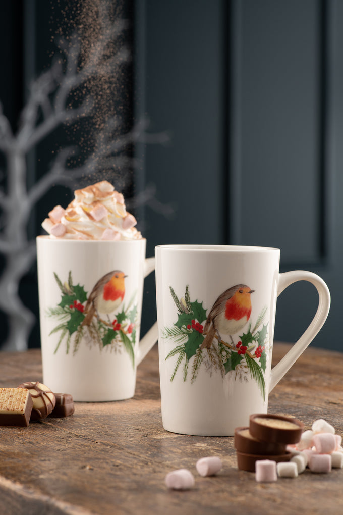 Aynsley Robin Latte Mugs Set of 2 with bird design, perfect for coffee lovers – available at Keans Claremorris.
