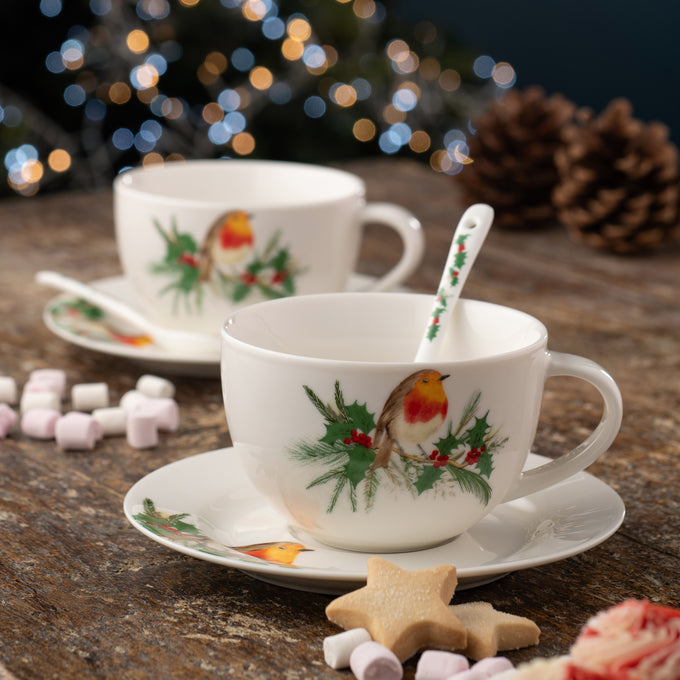 Aynsley Robin cappuccino and hot chocolate cups set of 2, elegant design, available at Keans Claremorris.