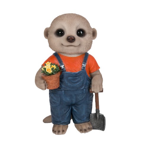 Baby Meerkat Gardener D resin figurine, frost resistant, hand finished, 22.5cm tall, indoor/outdoor decor - Keans Claremorris