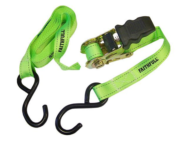 Faithfull 4 Piece Green Ratchet Tie Down Set, 5m Terylene straps, J-hooks, 275kg load, weatherproof – Keans Claremorris