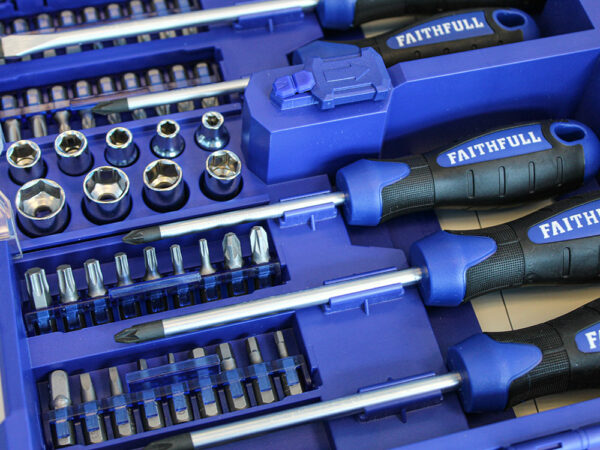 Screwdriver & 63-piece bit set with multiple heads for versatile use, available at Keans Claremorris.