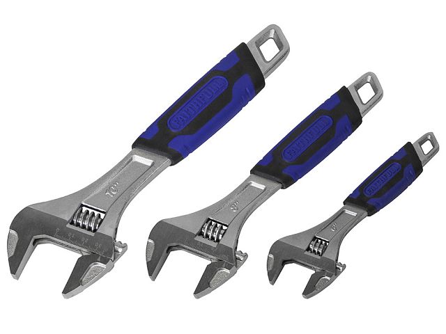 3 Piece Matt Chrome Adjustable Spanner Set with Soft-Grip Handles, Drop Forged, 150mm-250mm – Keans Claremorris