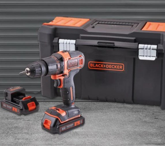18v Combi Drill with 2 x 1.5ah batteries, 2 gears, 11 torque settings, 21,000 bpm impact, charger, kit box, 120 accessories