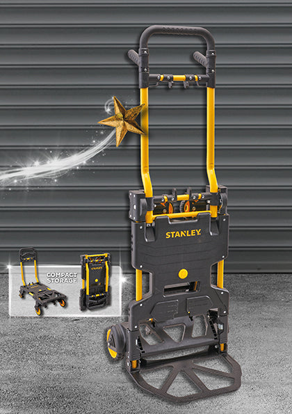Stanley 2-in-1 Folding Truck with TPR handles, folds flat, 70kg trolley & 137kg platform load, available at Keans