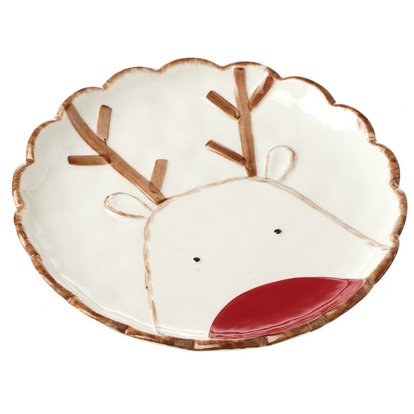Red Nose Reindeer Scalloped Plate