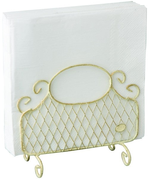 Antique white iron upright napkin dispenser for lunch napkins, vintage style, space-saving – Keans Claremorris