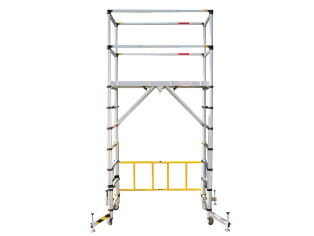 Teletower Aluminium Telescopic Scaffold Tower with toeboards, 7 heights, stabiliser leg, large platform – Keans Claremorris